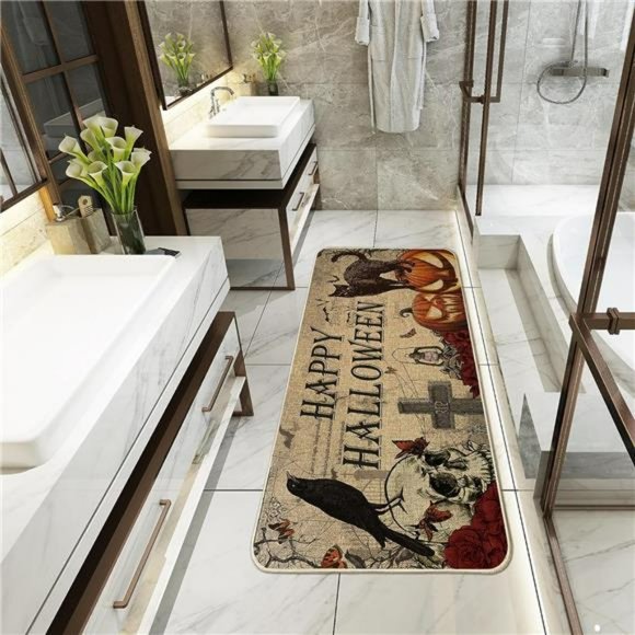 Halloween Kitchen Mat,  Non Skid Washable Set of 2, Skull (17"x29"&17"x47") - Picture 5 of 6